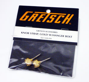 Genuine Gretsch Gold Guitar Strap Button Knobs and Hanger Bolts, Gold, Set of 2