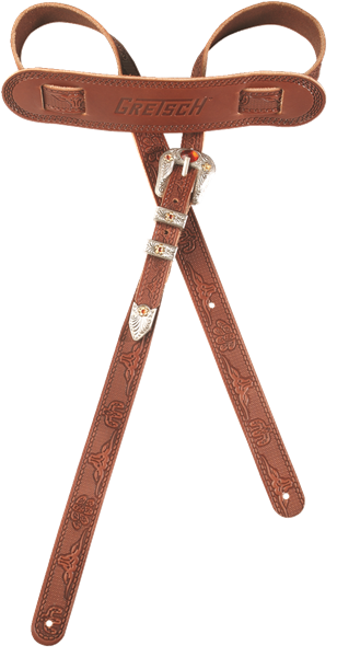 Genuine Gretsch Vintage Tooled Leather Adjustable Guitar Strap, (Walnut)