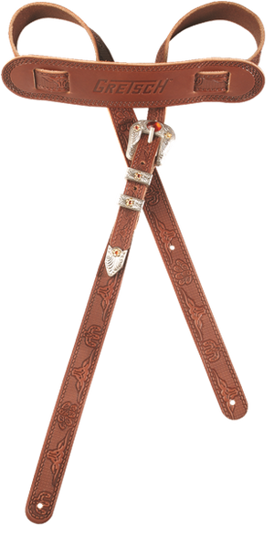 Genuine Gretsch Vintage Tooled Leather Adjustable Guitar Strap, (Walnut)