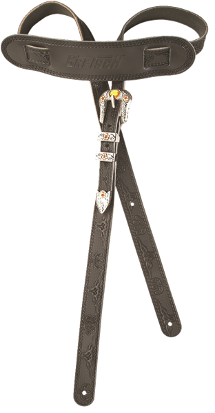 Genuine Gretsch Vintage Tooled Leather Adjustable Guitar Strap, (Black)