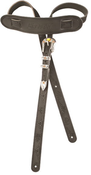 Genuine Gretsch Vintage Tooled Leather Adjustable Guitar Strap, (Black)