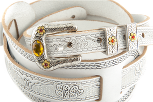 Genuine Gretsch Vintage Tooled Leather Adjustable Guitar Strap, (White)