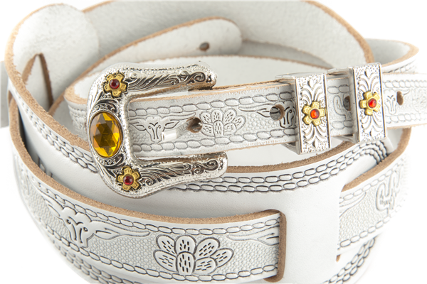 Genuine Gretsch Vintage Tooled Leather Adjustable Guitar Strap, (White)