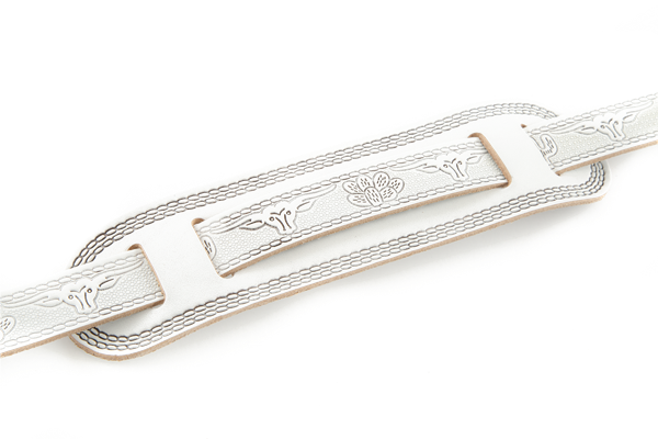 Genuine Gretsch Vintage Tooled Leather Adjustable Guitar Strap, (White)