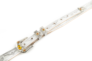 Genuine Gretsch Vintage Tooled Leather Adjustable Guitar Strap, (White)