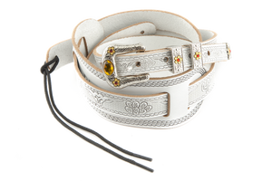 Genuine Gretsch Vintage Tooled Leather Adjustable Guitar Strap, (White)