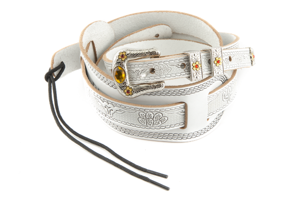 Genuine Gretsch Vintage Tooled Leather Adjustable Guitar Strap, (White)