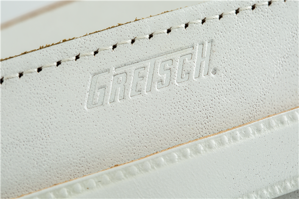 Genuine Gretsch Logo Vintage Leather Adjustable Guitar Strap (White)