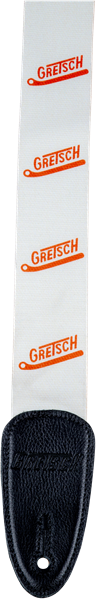 Genuine Gretsch Logo Vibrato Arm Pattern Guitar Strap, White/Orange