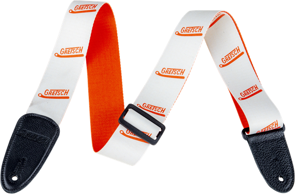 Genuine Gretsch Logo Vibrato Arm Pattern Guitar Strap, White/Orange