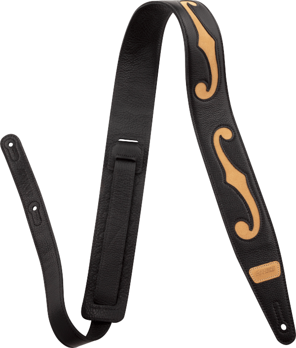 Gretsch F-Holes Leather Guitar Strap, Black and Tan, 3" Wide