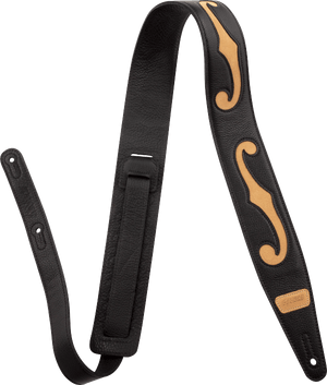 Gretsch F-Holes Leather Guitar Strap, Black and Tan, 3" Wide