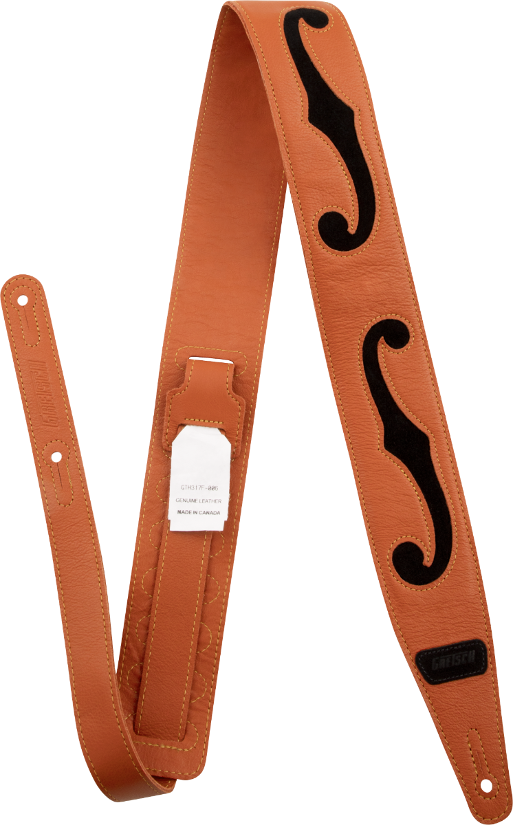 Gretsch F-Holes Leather Guitar Strap, Orange and Black, 3" Wide