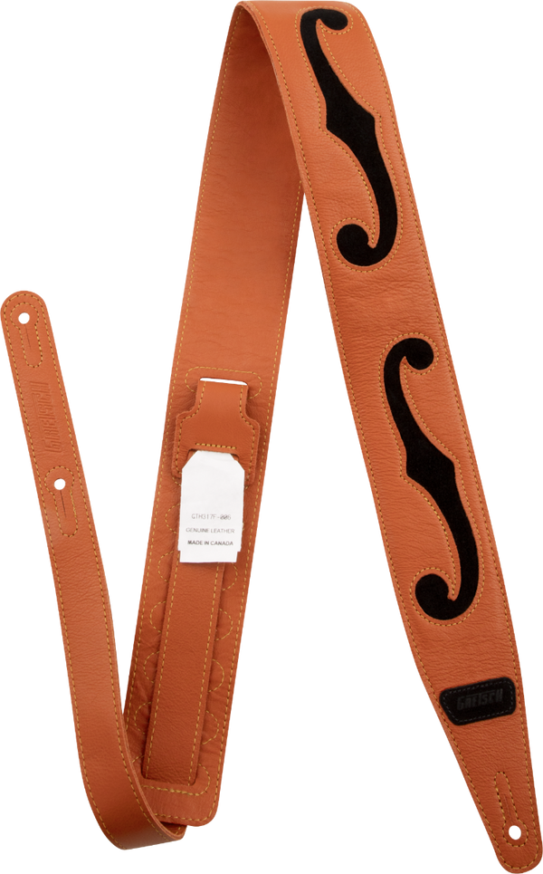 Gretsch F-Holes Leather Guitar Strap, Orange and Black, 3" Wide