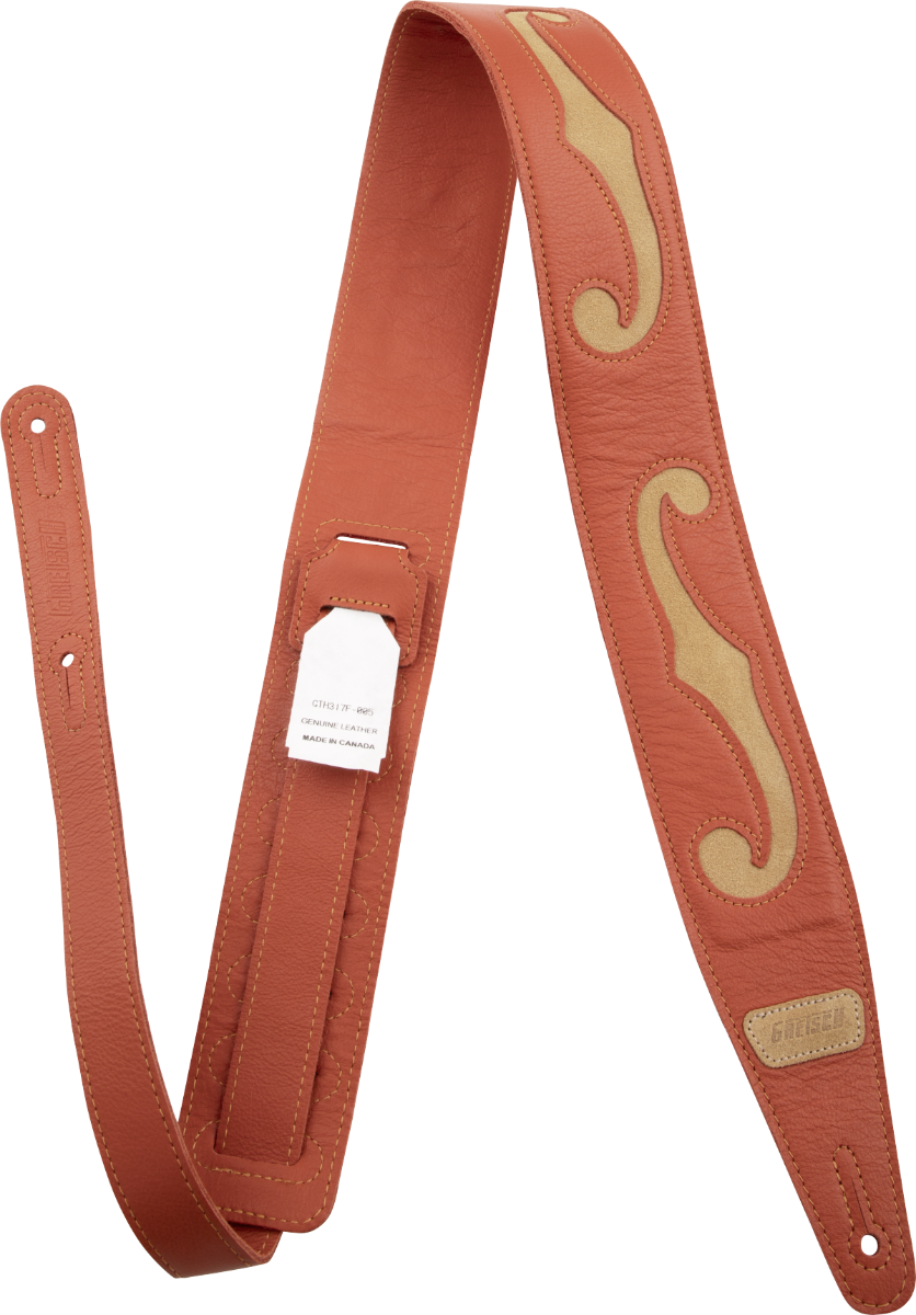 Gretsch F-Holes Leather Guitar Strap, Orange and Tan, 3" Wide
