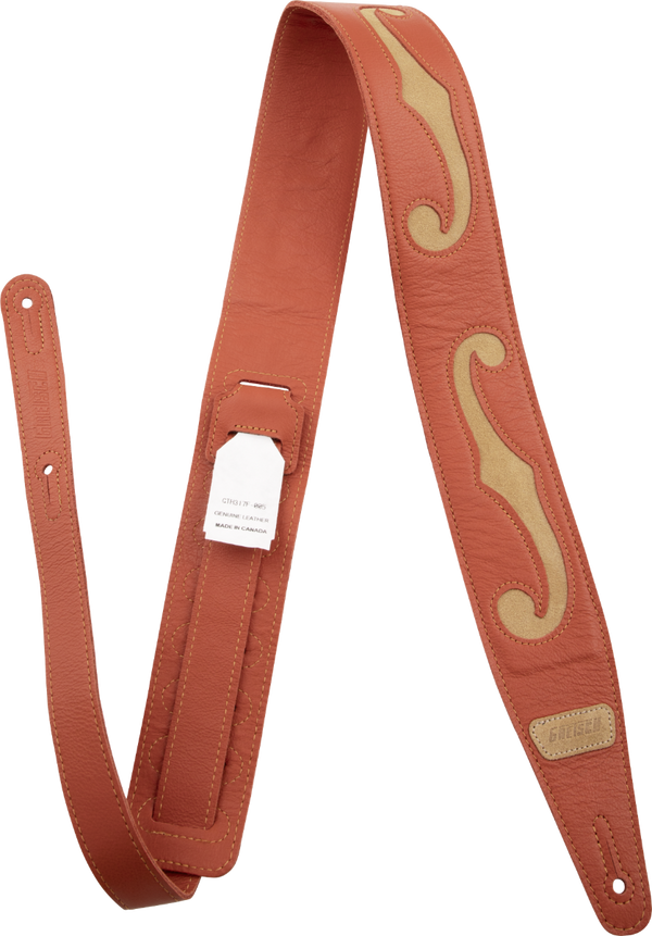 Gretsch F-Holes Leather Guitar Strap, Orange and Tan, 3" Wide
