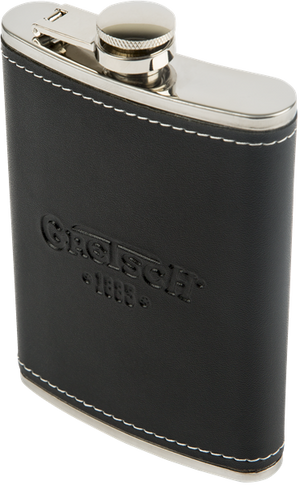 Gretsch Guitars 1883 Logo Flask, Stainless Steel & Black Leather, Musician Gift