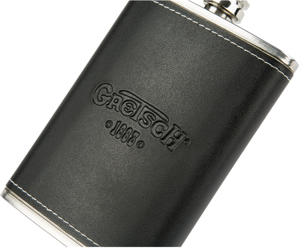 Gretsch Guitars 1883 Logo Flask, Stainless Steel & Black Leather, Musician Gift