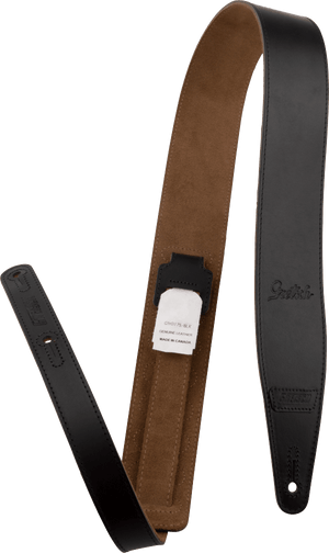 Gretsch Script Logo Leather Guitar Strap, Black, 3" Wide - Made in Canada