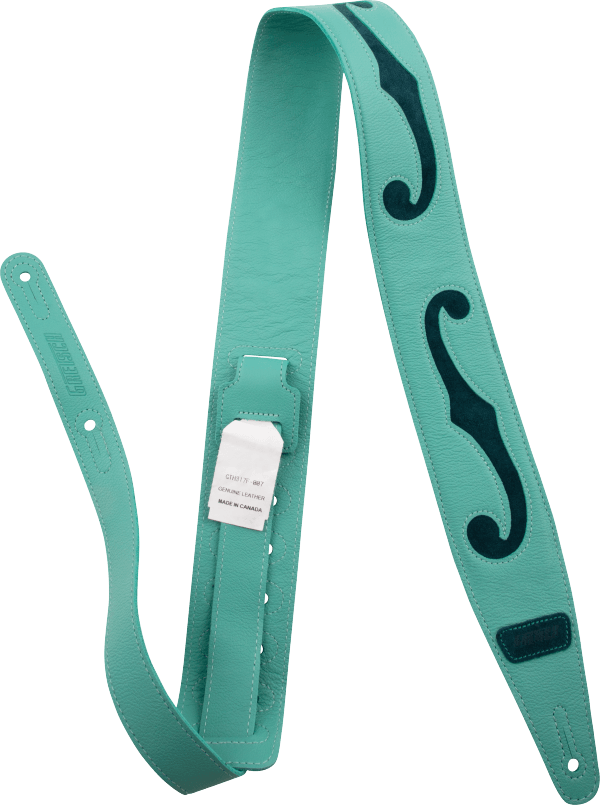 Gretsch F-Holes Leather Guitar Strap, Surf Green and Dark Green, 3" Wide