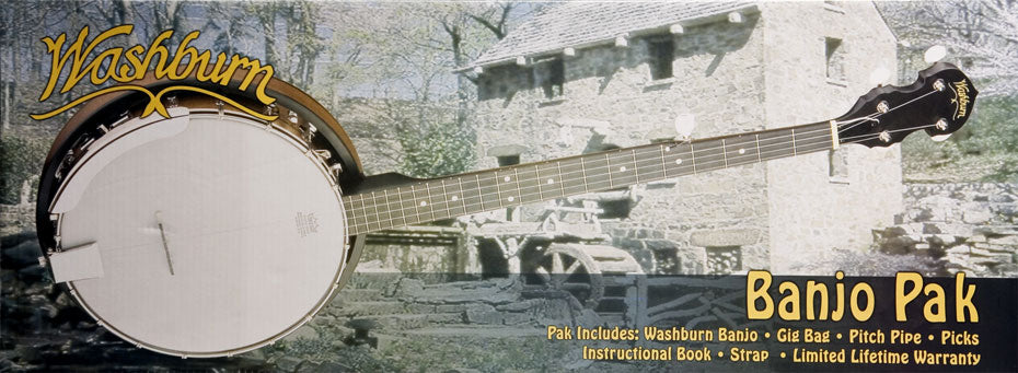 Washburn B8K 5-String Banjo Starter Kit (Gig bag, Strap, Picks, Pitch Pipe)