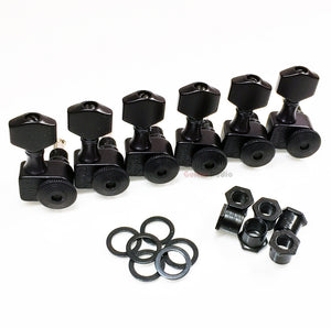 Sperzel 6-In-Line Trimlok Locking Guitar Tuners Staggered Tuning Pegs - BLACK