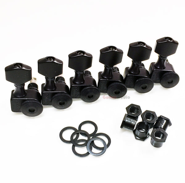 Sperzel 6-In-Line Trimlok Locking Guitar Tuners Staggered Tuning Pegs - BLACK