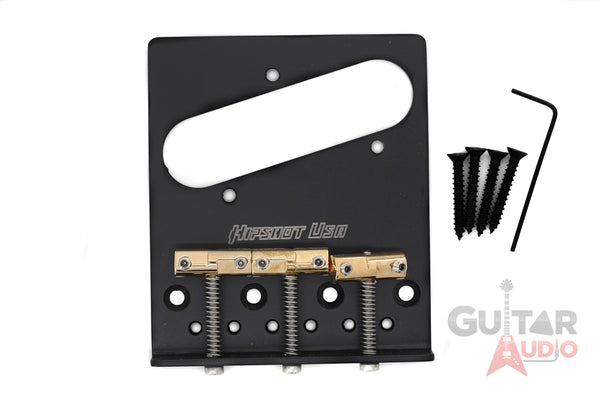 Hipshot LEFT-HANDED 4-Hole 3-Compensated Saddle Vintage Tele Guitar Bridge BLACK