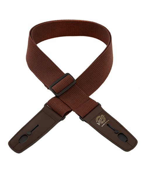 Lock-It Cotton 2" Wide Guitar Strap with Locking Leather Ends - Brown