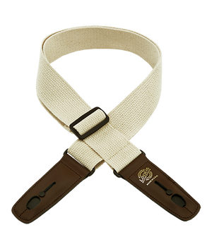 Lock-It Cotton 2" Wide Guitar Strap with Locking Leather Ends - Natural/Brown