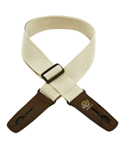 Lock-It Cotton 2" Wide Guitar Strap with Locking Leather Ends - Natural/Brown