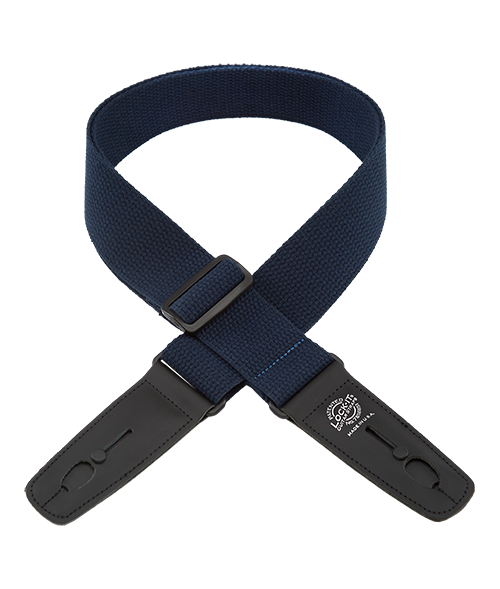 Lock-It Cotton 2" Wide Guitar Strap with Locking Leather Ends - Navy Blue