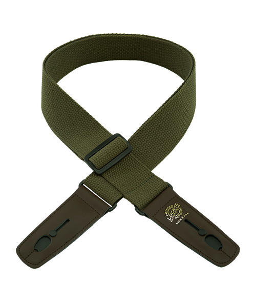 Lock-It Cotton 2" Wide Guitar Strap with Locking Leather Ends - Olive/Brown