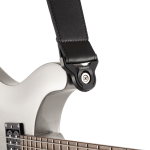 D'Addario 2.5" Wide Auto-Lock Comfort Leather Guitar Strap, Black, 25BAL00