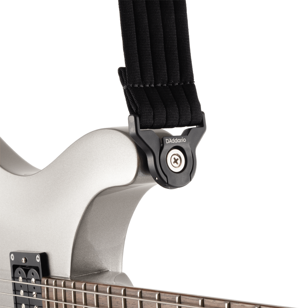 D'Addario Auto-Lock Padded Soft Nylon Guitar Strap, Black Striped, 50BAL01
