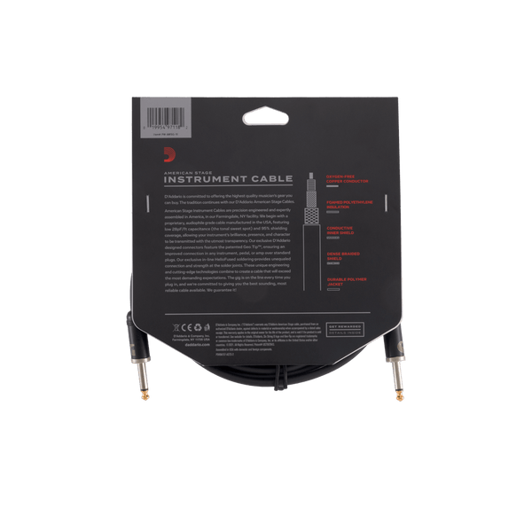 D'Addario American Stage 10' Straight-Ends Guitar Instrument Cable, PW-AMSG-10