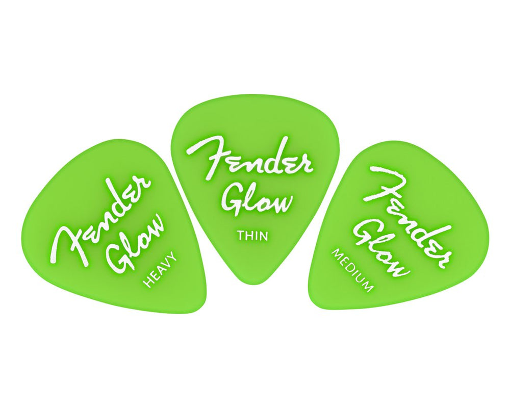 Genuine Fender Glow-in-The-Dark 351-Shape Guitar Picks, Heavy/Medium/Thin 12-Pack