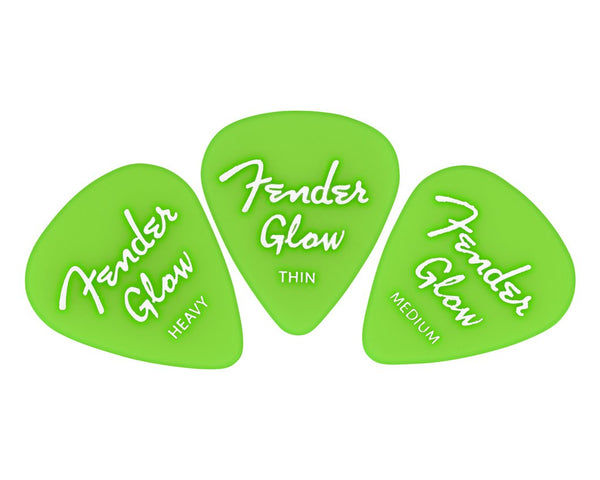 Genuine Fender Glow-in-The-Dark 351-Shape Guitar Picks, Heavy/Medium/Thin 12-Pack