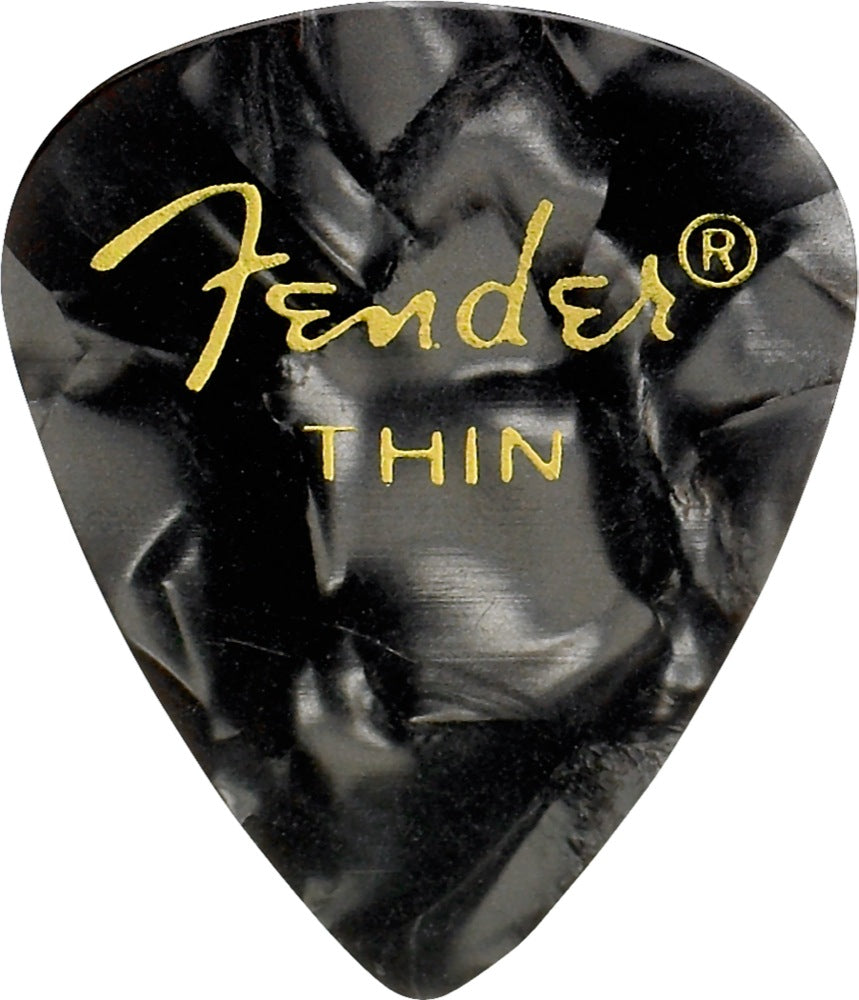Fender 351 Premium Celluloid Guitar Picks - THIN BLACK MOTO - 12-Pack (1 Dozen)