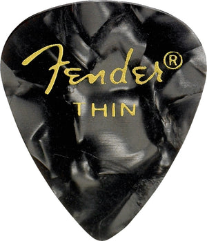 Fender 351 Premium Celluloid Guitar Picks - THIN BLACK MOTO - 12-Pack (1 Dozen)