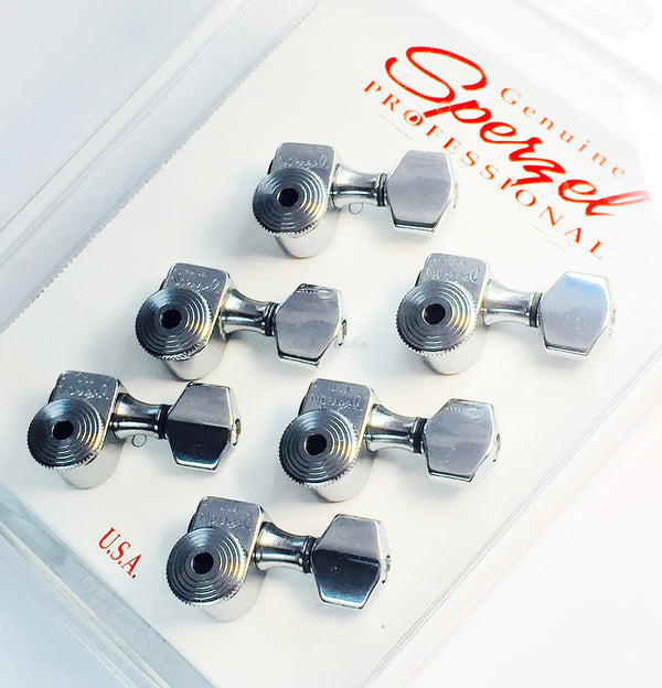 Sperzel 6-In-Line Trimlok Locking Guitar Tuners Staggered Pegs - CHROME PLATED