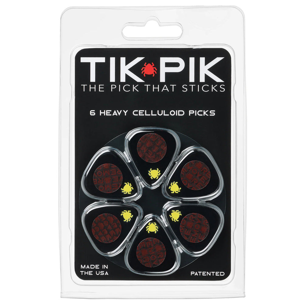 TIK PIK USA Stick-On Celluloid Guitar Picks, Black, 6-Pack, HEAVY