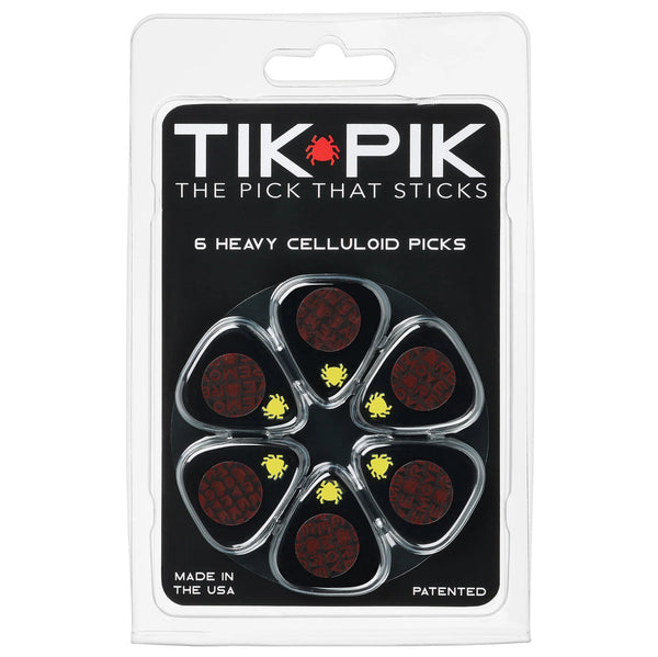 TIK PIK USA Stick-On Celluloid Guitar Picks, Black, 6-Pack, HEAVY