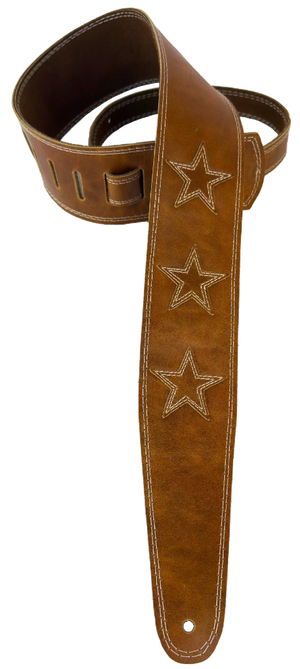 Henry Heller 2.5" Wide Garment Leather Strap w/Double Stitched Stars, Vintage Brown
