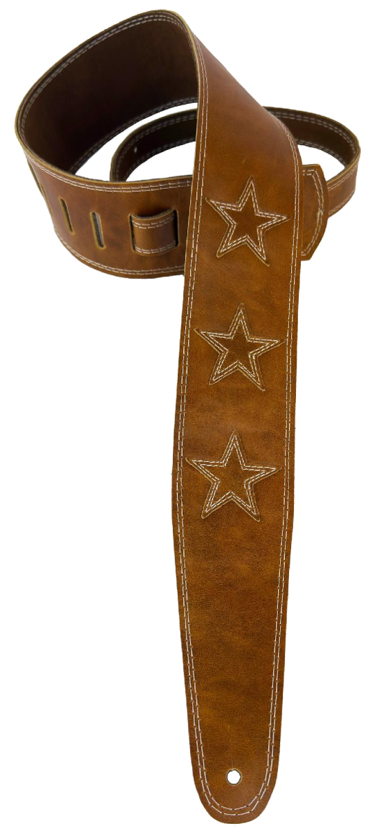 Henry Heller 2.5" Wide Garment Leather Strap w/Double Stitched Stars, Vintage Brown