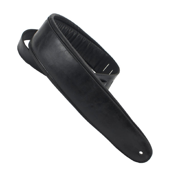 Henry Heller Luxe Padded Leather, 3.5" Wide Guitar Strap, Black