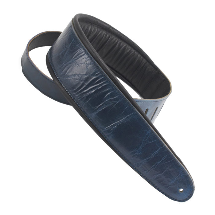 Henry Heller Luxe Padded Leather, 3.5" Wide Guitar Strap, Blue/Black