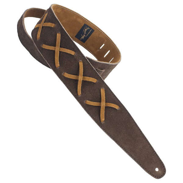 Henry Heller Leather X's, 2.5" Wide Guitar Strap, Chocolate/Brown