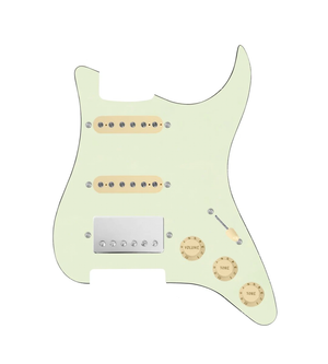 920D Custom HSS Loaded Pickguard For Strat With A Nickel Cool Kids Humbucker, Aged White Texas Grit Pickups, Black Knobs, and Mint Green Pickguard
