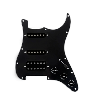 920D Custom HSS Loaded Pickguard For Strat With An Uncovered Cool Kids Humbucker, Black Texas Grit Pickups, Black Knobs, and Black Pickguard